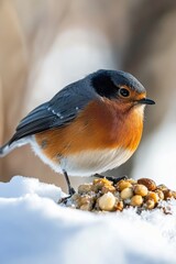 A bird perched on top of a pile of food, waiting to eat