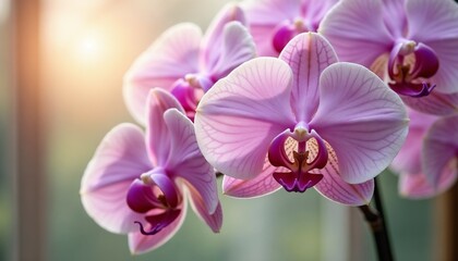 Naklejka premium Delicate Pink Phalaenopsis Orchids in Soft Natural Light