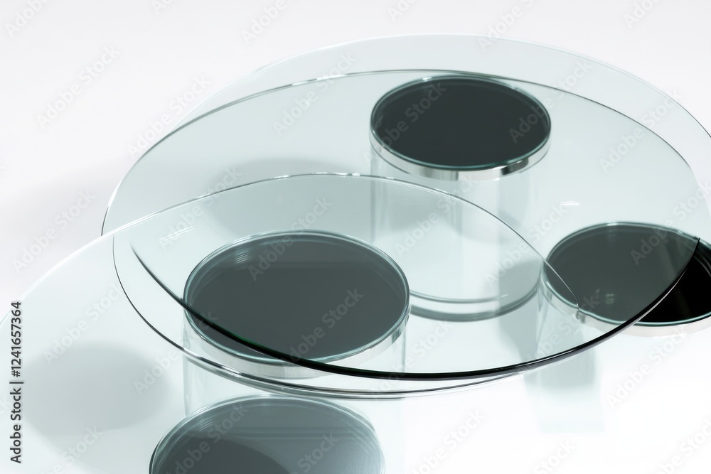 Poster a simple glass table with three black circular shapes