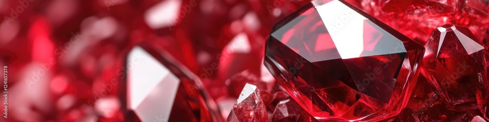 Poster close-up shot of a shiny red diamond set against a vibrant red background