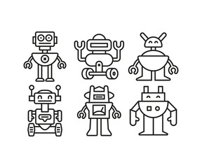 robot character line icons set