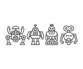 robot character line icons set