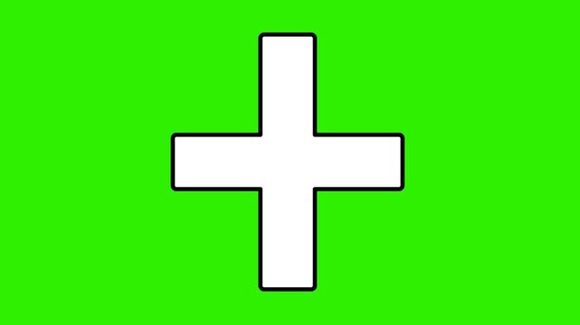 video animation drawing black and white math plus symbol, on a green chroma key background