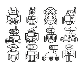 robot character icons set line vector illustration