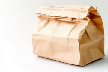 A simple brown paper bag sits on top of a table, ready for use