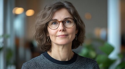 Confident woman office portrait, blurred background, professional headshot