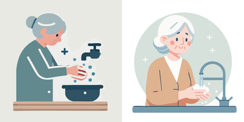 vector of an elderly person washing his hands