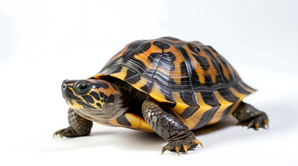 Fototapeta premium A small turtle is standing on a white background