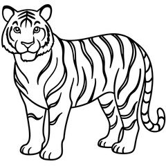 Fototapeta premium Tiger depicted in three-quarter profile, powerful stance in simplified line art. Whimsical interpretation perfect for children. Concept of: wildlife conservation, children's education, art instruction