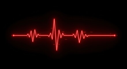 A vibrant red neon EKG heartbeat graphic on a black background. The pulse line shows a strong, rhythmic pattern, suggesting life and health.
