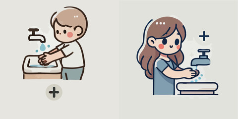 vector of a child washing hands