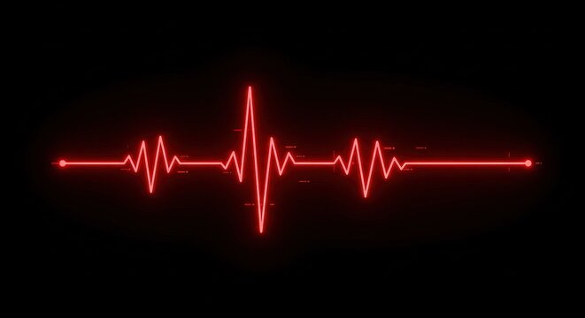 A vibrant red neon EKG heartbeat graphic on a black background. The pulse line shows a strong, rhythmic pattern, suggesting life and health.