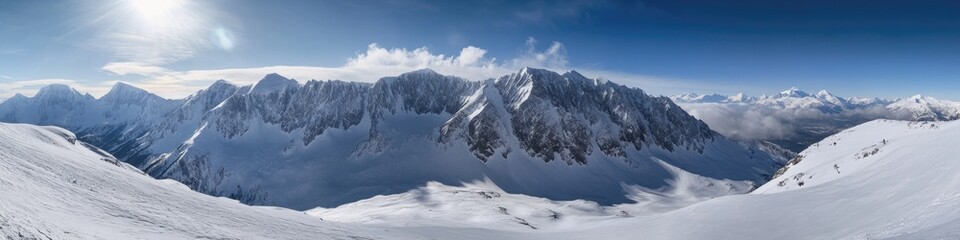 Fototapeta premium A person skiing down a snowy mountain slope, with fresh powder and scenic views