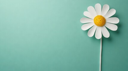 Obraz premium A white blossom with a golden core resting atop a verdant background and featuring a white stalk protruding from its center