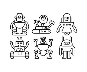 robot character icons set line vector illustration