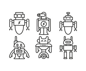 robot character icons set line vector illustration