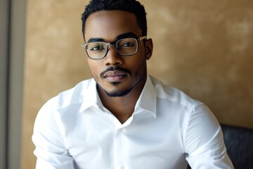 Obraz premium A person dressed in a white shirt with glasses on, suitable for various everyday scenes or editorial purposes