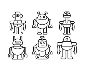robot character icons set line vector illustration