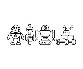 robot character icons set line vector illustration