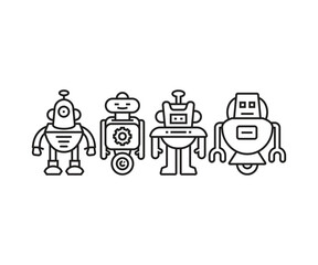 robot character icons set line vector illustration