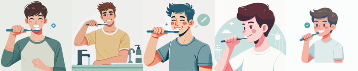 vector of a person brushing their teeth