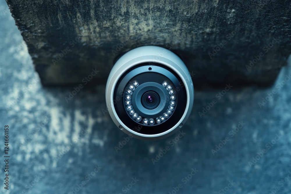 Poster overhead shot of a camera installed on a wall, great for depicting surveillance or security settings