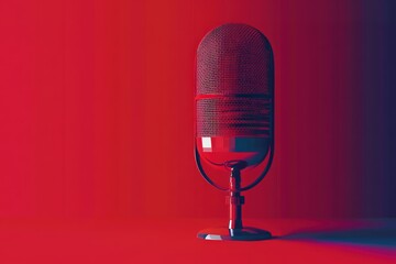 Retro microphone on a vibrant red background, symbolizing music and creativity