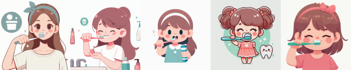 vector of a child brushing his teeth