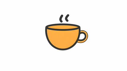 Hot orange coffee cup steaming on white background, ideal for cafe menu or website design