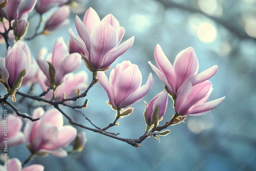 Poster a detailed view of a bloom on a branch, suitable for nature and outdoor themed projects