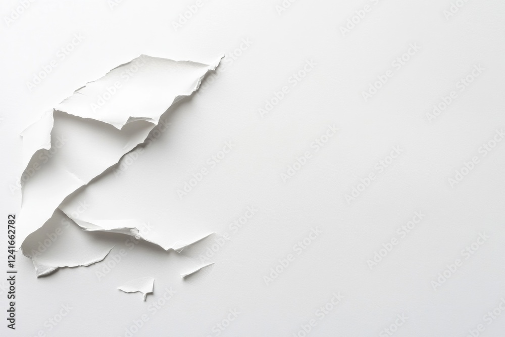 Poster a lone piece of paper with visible tears lying on a white surface