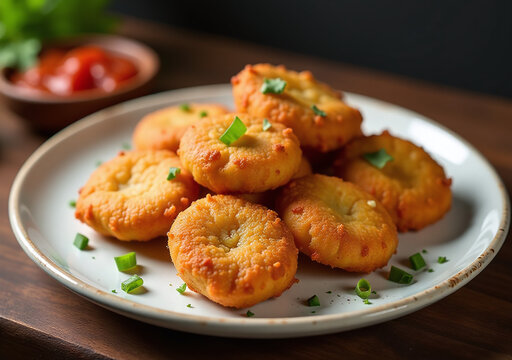 aloo paroka plate potato pakora selective
