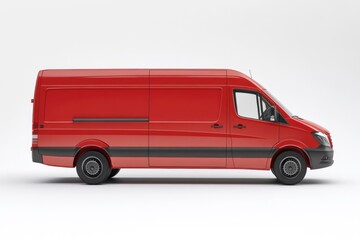 A bright red van parked on a clean white surface, ideal for use in product photography, automotive advertising or background illustration