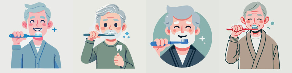 vector of an elderly person brushing his teeth