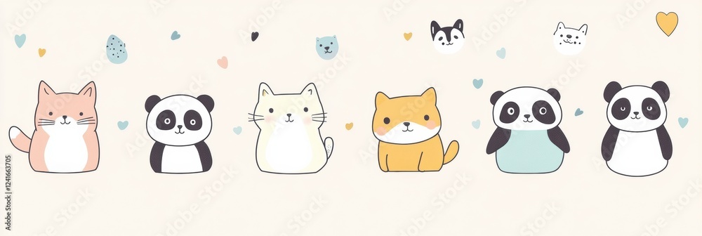 Aufkleber cute animal stickers featuring a variety of cats and pandas in playful designs for creative projects