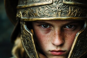 A close-up shot of someone wearing a helmet, suitable for use in action or adventure scenes