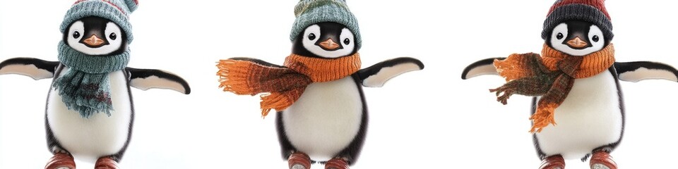 Fototapeta premium Penguins in winter attire, perfect for cold weather or holiday themes