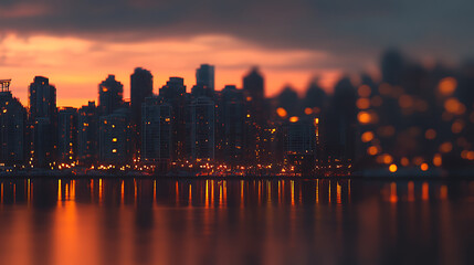 Fototapeta premium A city skyline with a sunset in the background