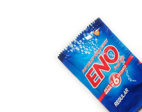 Guwahati, Assam, India - January 25, 2025 : Eno fruit Salt Regular sachet. Eno is an over-the-counter antacid brand produced