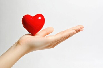 Fototapeta premium A person grasping a bright red heart symbolizing love and affection, suitable for various applications