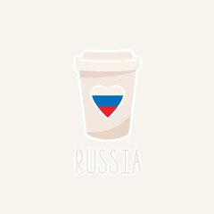 Flag of Russia on a paper cup isolated on white background. Russian holidays concept. Vector illustration.