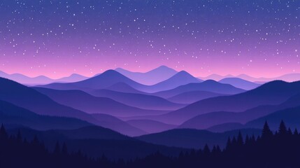 Serene Mountain Landscape at Dusk with Starry Sky and Hues