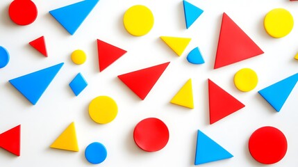 Colorful shapes, white background, playful design, educational resource