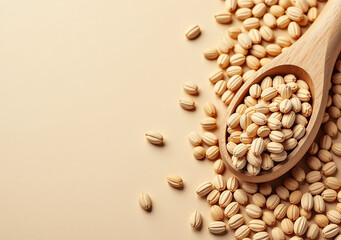 beige background features brown linen seeds flaxseed healthy super food plenty copy space