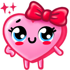 Cute Blushing Heart with Bow, Kawaii Valentine’s Day Sticker