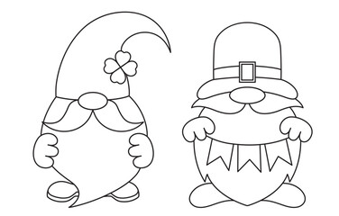 St. Patrick's Day, set of leprechauns with a long beard, black and white vector linear icon isolated on a white transparent background