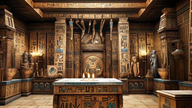 An ancient Egyptian tomb filled with treasures showcases intricate carvings and exquisite artifacts, revealing the opulence of a civilization long gone from the vibrant sands of history