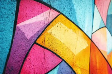 Fototapeta premium A close-up shot of a colorful wall with a clock in the center