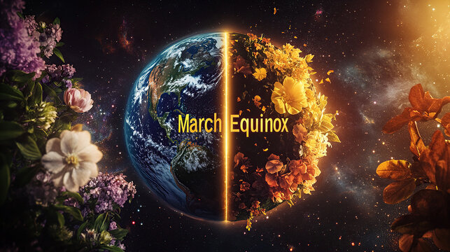 Vibrant Earth with Spring Equinox Flowers