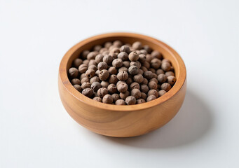 chia seeds sit small wooden container white surface looking quite isolated surroundings